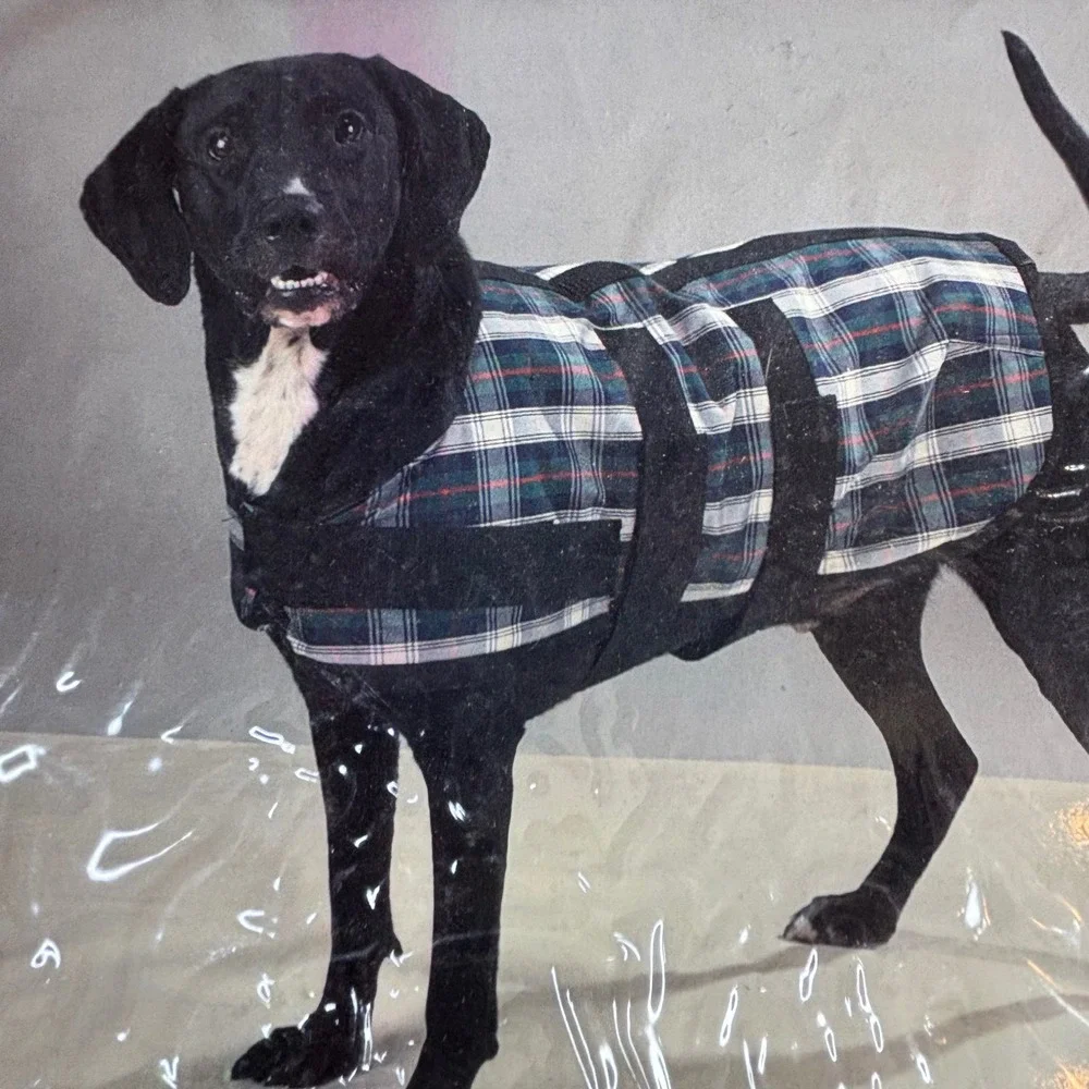 Canine Dog Coat Large Blue Green  Plaid Waterproof‎ Fleece Lined Blanket Jacket